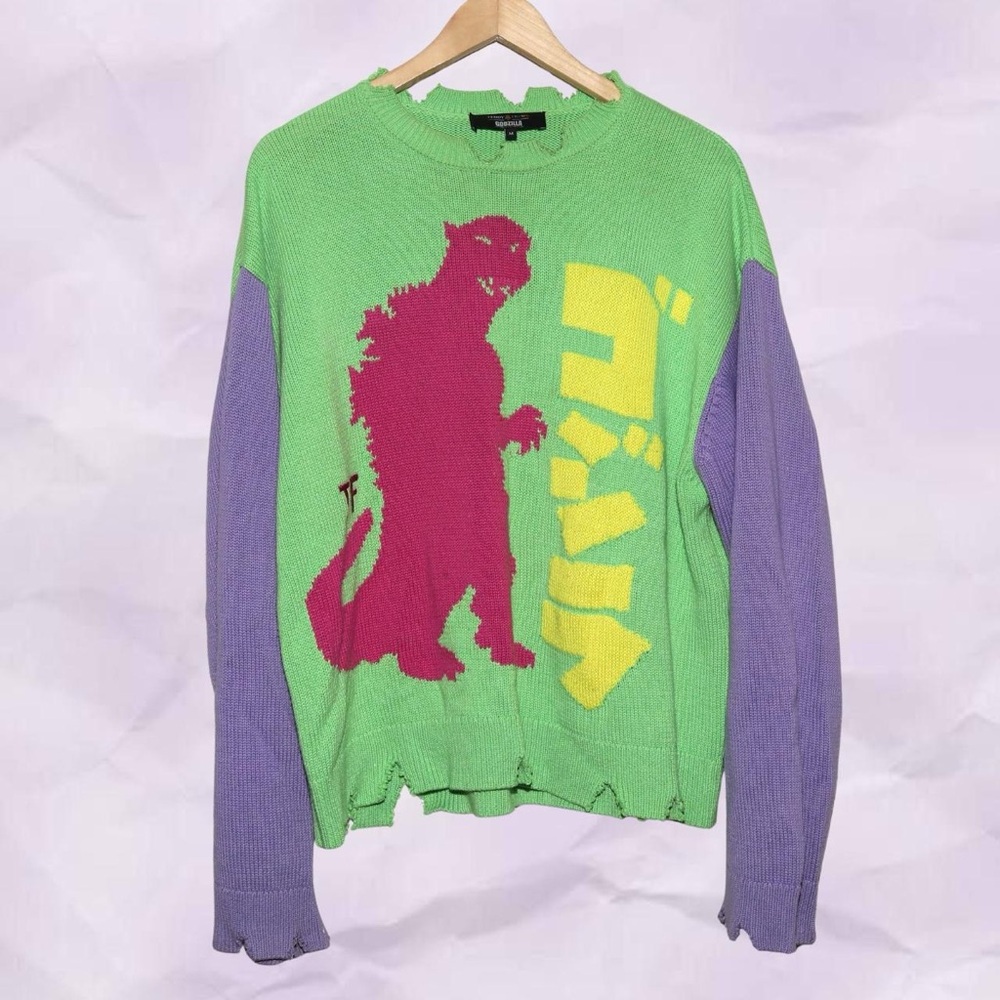 Green and Purple Godzilla Sweater